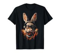 Conejo Cara Animal Amante Motivo Música Auriculares Arte Conejo Camiseta