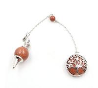 Conejo circular Péndulo Hollow Árbol de Vida Piedra Natural Cuentas Redondas Bola Colgante Adivinación Meditación Joyería-Piedra de arena de oro_PORCELANA