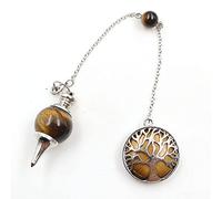Conejo circular Péndulo Hollow Árbol de Vida Piedra Natural Cuentas Redondas Bola Colgante Adivinación Meditación Joyería-Piedra de ojo de tigre_PORCELANA