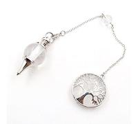 Conejo circular Péndulo Hollow Árbol de Vida Piedra Natural Cuentas Redondas Bola Colgante Adivinación Meditación Joyería-Cristal de roca_PORCELANA