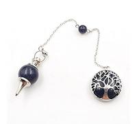 Conejo circular Péndulo Hollow Árbol de Vida Piedra Natural Cuentas Redondas Bola Colgante Adivinación Meditación Joyería-Piedra de arena azul_PORCELANA