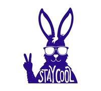 Conejo con gafas de sol mostrando un signo de paz. Quédate. Pegatinas artísticas de vinilo 36x50.1cm Cultura del tatuaje Azul oscuro