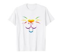 Conejo Conejito Cara Lindo Animal Corazón Cómic Arte Rainbow Camiseta gráfica económica, Hombre, Blanco, L