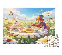 Conejo de Cuento Fiesta del Té Puzzle de 1000 Piezas Papel para Adultos Campo Florido Sol Puzzle para Toda la Familia Decoración Relax 70x50cm/1000pcs