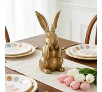 Conejo de Pascua dorado como busto, escultura de conejo sentado, aspecto vintage, conejo decorativo moderno grande de poliresina, conejo de Pascua dorado, cabeza de conejo de Pascua como decoración de