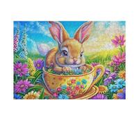 Conejo de Pascua en el Campo de Flores Rompecabezas 300 Piezas Cartón Grueso para Coleccionistas Noches De Cita Mejora Concentración Ocio En Casa Regalo Reyes Magos 300 PCS