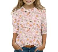 Conejo de Pascua manga 3/4 camiseta verde top niña divertida conejo de Pascua camisa lana seda camisa, Rosa., 6-7 años