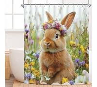 Conejo de Primavera Cortina de Ducha Antimoho Tela Impermeable, Poliéster Cortina Ducha 120x180cm, Cortinas Baño con 12 Ganchos y Ojales, Cortinas de Baño para Bañera, Lavable con Agua p-131