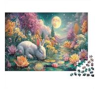 Conejo Dormido bajo la Luna - Puzzle 1000 Piezas Vida Silvestre | para Toda La Familia | Rompecabezas Regalo Navidad 52x38cm/1000pcs