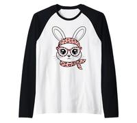 Conejo Estampado Leopardo Gafas Diadema Rosa Pascua Bunny Camiseta Manga Raglan