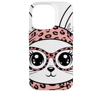 Conejo Estampado Leopardo Gafas Diadema Rosa Pascua Bunny Carcasa para iPhone 14 Pro