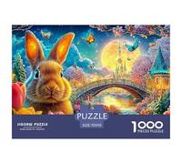 Conejo, florece y Puente bajo la Luna Brillante Puzzle De 1000 Piezas Lindo Conejo, Excelente Juego para Adultos Y Niños 70x50cm/1000pcs