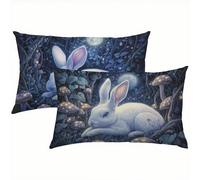 Conejo Fundas Cojines 60x80 Lino Juego de 2, Funda Cojin White Súper Suaves y Cómodas, Funda de Almohada con Cremallera Oculta, Durable y Fácil Cuidado, Adecuado para Sofá, Cama, Silla o Jardín S5-470