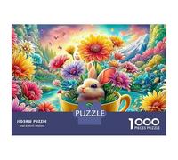 Conejo pequeño en una Taza de té de Flores Puzzle De 1000 Piezas Conejo Afortunado Entrenamiento Mental para Adultos Y Niños 52x38cm/1000pcs