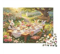 Conejo Picnic en Jardín de Cuento Puzzle de 1000 Piezas Papel Puzzle para Adultos Escena Campestre Relajante Decoración Familiar Mejora Atención Regalo Ideal 70x50cm/1000pcs