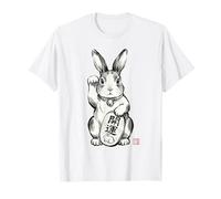 Conejo Sumi-e japonés Maneki Neko Fortuna Camiseta