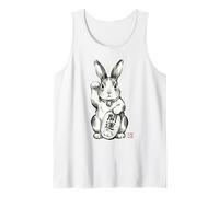 Conejo Sumi-e japonés Maneki Neko Fortuna Camiseta sin Mangas