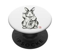 Conejo Sumi-e japonés Maneki Neko Fortuna PopSockets PopGrip Adhesivo