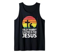 Conejo Tonto Pascua es para Jesús fe Cristiana Puesta de Sol Camiseta sin Mangas