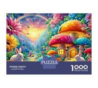 Conejos Cerca de Mushroom Houses and Rainbow Puzzle De 1000 Piezas Lindo Conejo Juego Educativo Clásico para El Tiempo De Puzzles En Familia 70x50cm/1000pcs