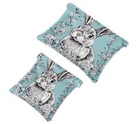 Conejos de Pascua, huevos de Pascua, flores y una bolsa de cesta, bolsa de maquillaje, bolsa impermeable sin cremallera, autobloqueante, mini almacenamiento de viaje portátil para joyas de