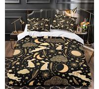 Conejos en el cielo Funda de Edredón Juego de 3 Piezas Estampado 3D Cremallera Oculta incluye Fundas de Almohada Diseño de patrón de luna y estrella Funda Edredon for Ancianos Single（140x200cm）