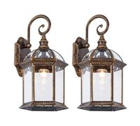 CONERY Apliques de Pared Exterior IP54 Impermeable Apliques de Pared Retro Bronce Apliques de Pared E27 Hexagonal Porche Exterior Aplique de Pared con Cristal Transparente