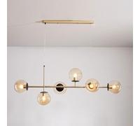 CONERY Lámpara de araña Moderna de 6 Luces, lámpara Colgante de Cristal con Forma de Globo, Altura Ajustable, lámpara de Techo Grande de Mediados de Siglo E27 para Isla de Cocina