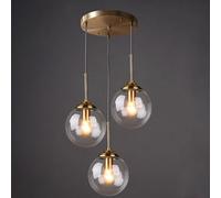 CONERY Lámparas colgantes de cristal de 3 luces Lámpara colgante de latón dorado vintage Lámpara colgante colgante de bola ajustable Lámpara de techo industrial E27 para isla de cocina