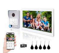 Conexión de 4 hilos ANJIELO SMART Visual Portero Intercomunicador, Cámara 1080P Visual Intercomunicador de Puerta, Pantalla táctil de 10 pulgadas, Huella Dactilar, Tarjeta IC y Desbloqueo de