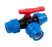 Conexión rápida PE de tres vías de válvula de bola para manguera de jardín, conector de riego tipo T, 20/25/32/40/50 mm (32 mm)