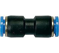 Conexión recta "Blaue Serie", para manguera de diámetro exterior de 8 mm, presión de trabajo máx. 10 bares, plástico y latón niquelado.