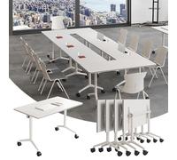 Conference Room Tables,Folding Rolling Meeting Desk Modern with Flip Top,Mobile Conference Desk with Four Locking Wheels,for Meeting Room Office Classroom(2pack 55in