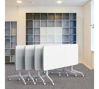 Conference Table, Folding Conference Room Tables Modern White Seminar Desk, Flip Top Mobile Meeting Training Desk with Wheels, with Strong Metal Legs for Home Office Classr