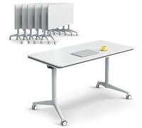 Conference Table, Folding Conference Room Tables Office Desk Flip Top Mobile Meeting Training Desk with Wheels, with Strong Metal Legs for Home Office Classr