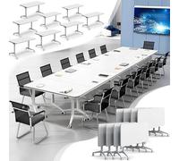 Conference Table, Folding Conference Room Tables with Flip-Top Design, Modern Rectangle Meeting Seminar Desk, Mobile with Wheels for Offices, Classrooms, and Meeting Room