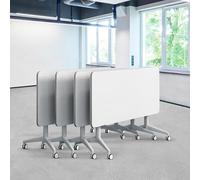 Conference Table, Folding Conference Room Tables with Flip-Top Design, Modern Rectangle Meeting Seminar Desk, Mobile with Wheels for Offices, Classrooms, and Meeting Room