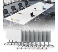 Conference Table, Modern Foldable Conference Room Table, Large Rectangular White Meeting Flip Top Desk, Seminar Desk with Silent Wheels for Office, Classroom (8Pack 63in)