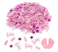 Confeti con patrón de botella de bebé y confeti de pies de bebé, decoración de lentejuelas de bautizo de niñas de PVC, decoraciones de mesa de fiesta de revelación de género para baby showers (rosa)