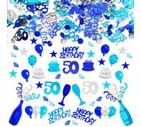 Confeti cumpleaños 50,50 azul y plata confetii plateado,confetiis número,50 confeties de mesa,50 cumpleaño aniversario decoraciones,50 happy birthday
