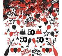 Confeti cumpleaños 50,50 Negro y rojo confetii plateado,confetiis número,50 de mesa,50 cumpleaño aniversario decoraciones,50 happy birthday