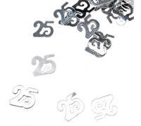 Confeti de 25 cumpleaños de 28 g, chispas de papel de aluminio metálico plateado, decoraciones de fiesta número 25 para mesas de cumpleaños, tarjetas, invitaciones, bolsas de regalo y decoración de