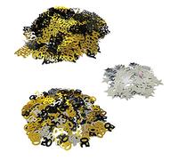 Confeti de 50 cumpleaños de 65 g, incluye 1200 piezas de oro, plata, negro, 50 lentejuelas, 15 g, confeti de estrella de plata, 20 g, oro negro, feliz cumpleaños, para fiesta, decoración de mesa