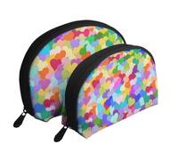 Confeti de corazón Arcoiris, Bolsa de Maquillaje de Concha, Monedero pequeño para Mujer, Bolsa de artículos de tocador, Bolsa de cosméticos, 2 Piezas