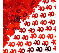 Confeti de cumpleaños número 40 de 28 g, chispas de papel de aluminio metálico rojo, decoraciones de fiesta número 40 para mesas de cumpleaños, tarjetas, invitaciones, bolsas de regalo y decoración de