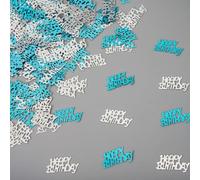 Confeti de feliz cumpleaños de 28 g, chispas de papel de aluminio metálico azul y plateado, decoraciones de fiesta para mesas de cumpleaños, tarjetas, invitaciones, bolsas de regalo y decoración de