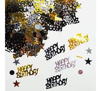 Confeti de feliz cumpleaños negro y dorado decoraciones de fiesta decoración de mesa de aluminio metálico brillante mesa dispersión espolvorear tarjetas espolvorear mujeres regalos 15g