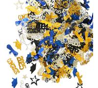 Confeti de graduación con purpurina dorada, negra y azul, suministros de decoración para estudiantes, decoraciones de fiesta doradas, negras y azules