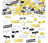 Confeti de graduación con purpurina dorada, negra y azul, suministros de decoración para estudiantes, decoraciones de fiesta doradas, negras y azules