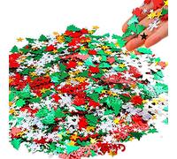 Confeti de Navidad metálico de papel de aluminio Jolly Sprinkles mesa lentejuelas copo de nieve Santa Feliz árbol de Navidad Alce Pentagrama Ángel patrón DIY brillante brillo Navidad fiesta decoración (100 g/4800 piezas)
